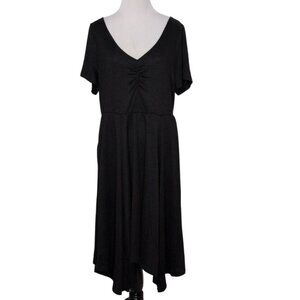 Torrid Midi Rib Knit Skater Dress Womens Size 1X Black Hanky Hem V Neck Stretch